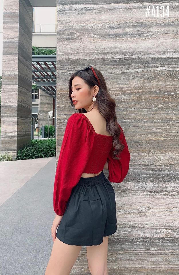 Áo croptop xếp ly cột nơ