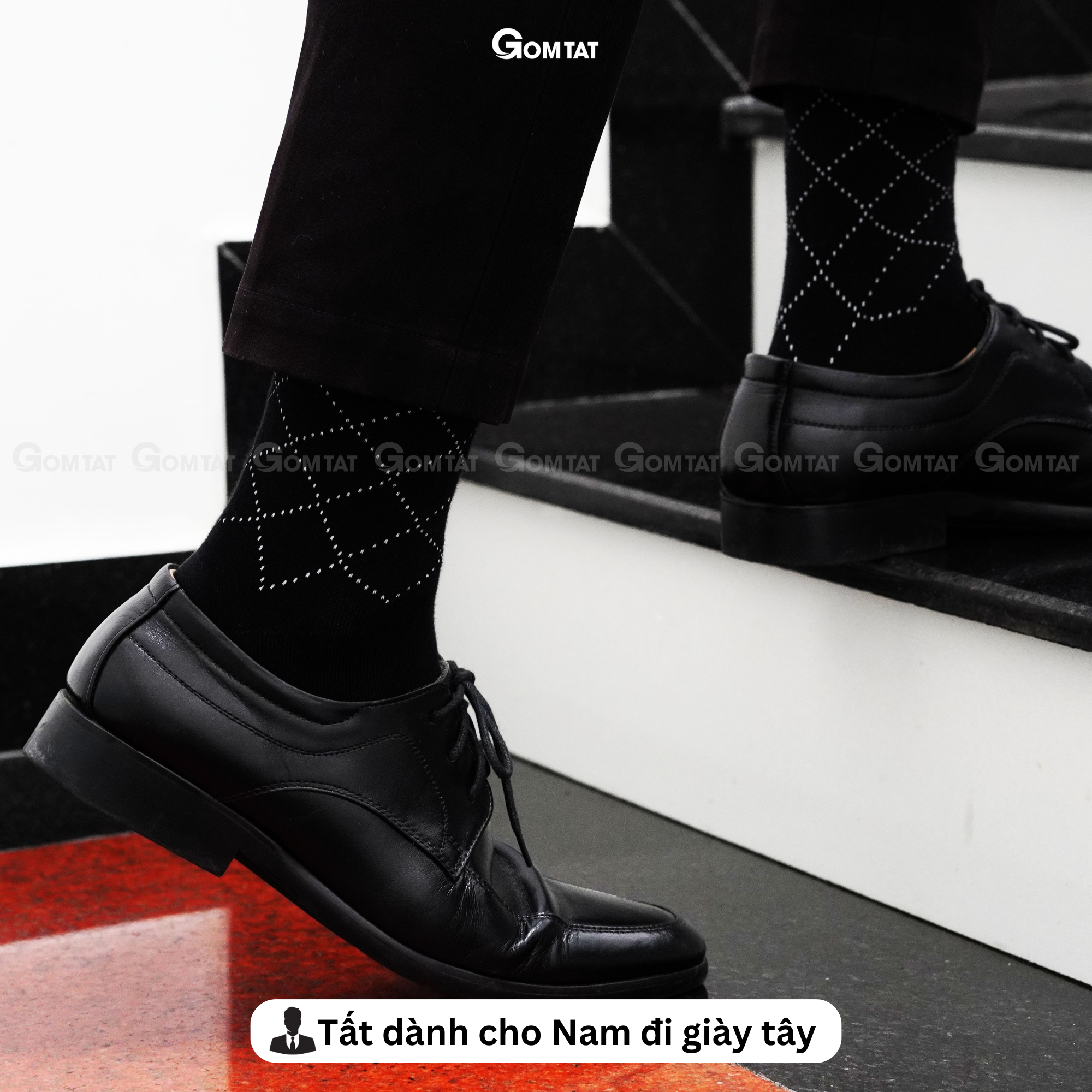 Hộp 5 đôi tất vớ nam đi giày tây công sở cổ cao GOMTAT mẫu MIX03, chất liệu cotton cao cấp thoáng khí - GOM-MIX03-CB5