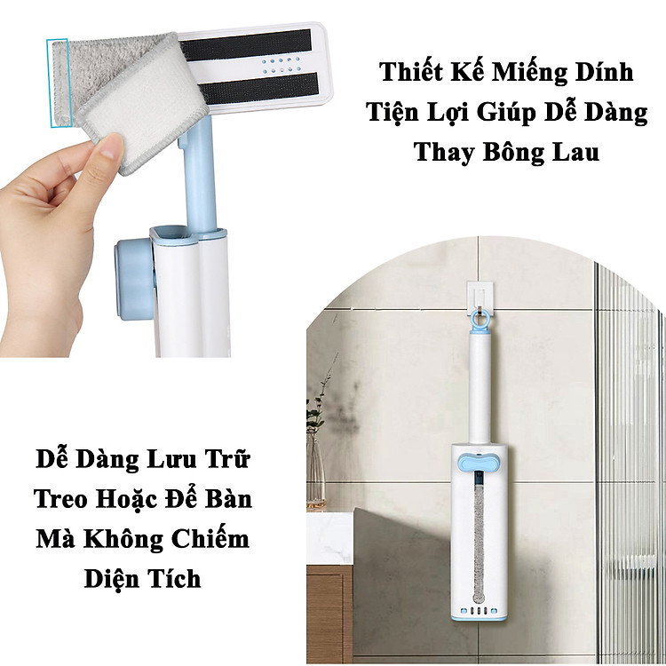 Cây Lau Đa Năng Mini Cây Lau Nhà Tự Vắt, Đầu Xoay 180 Độ Lau Bàn Bếp, Phòng Tắm, Lau Kính, Cây Lau Bếp Kèm 2 Bông Lau - Giao Màu Ngẫu Nhiên