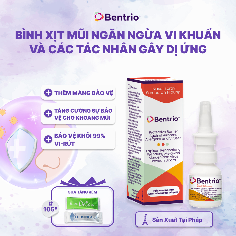 Bình xịt mũi Bentrio Nasal Spray hỗ trợ ngăn ngừa vi khuẩn, bụi bẩn và các tác nhân gây dị ứng trong không khí