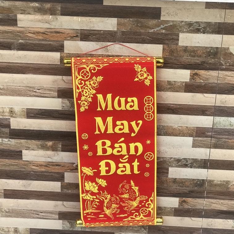 Liễn nhung đỏ trang trí Tết : mua may bán đắt- an khang thịnh vượng