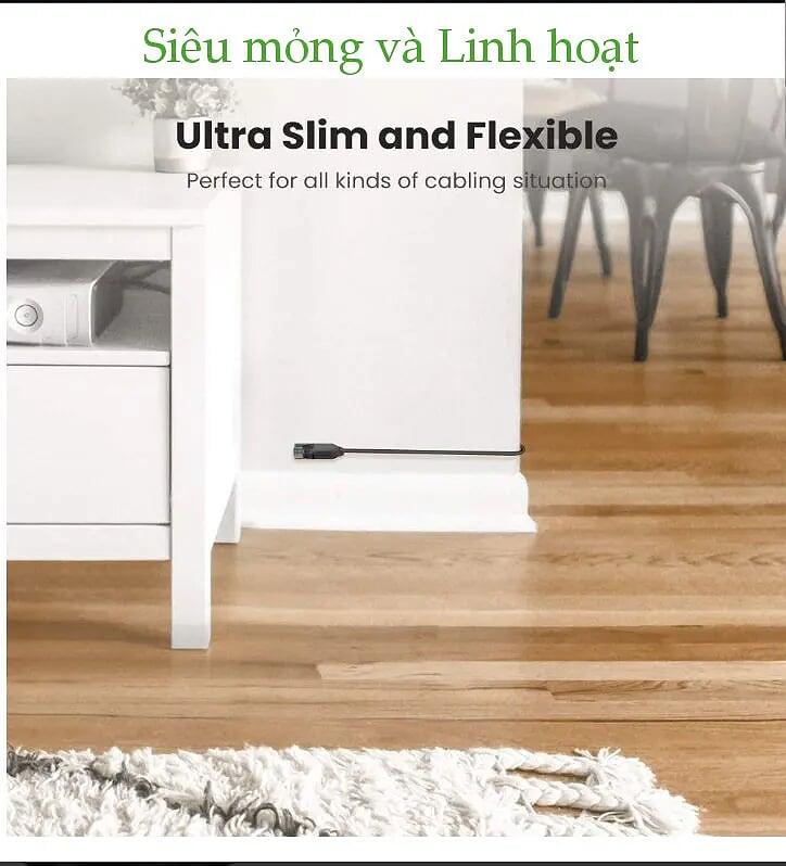 Ugreen UG70654NW122TK 5M cat6a 10Gbps 500MHz OD2.8mm Utp cáp mạng siêu mỏng thuần đồng màu đen - HÀNG CHÍNH HÃNG