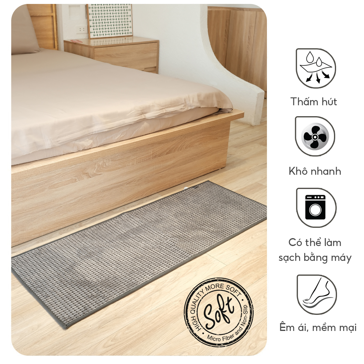 Thảm lau chân Lebenlang LBL8585, thảm nhà bếp thấm hút nước đế cao su chống trơn - hàng chính hãng