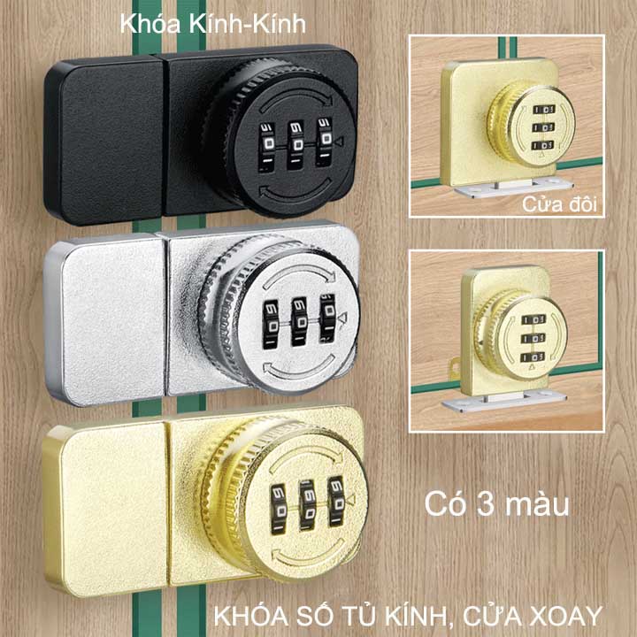 Khóa tủ kính mở bằng 3 mã số có thể thay đổi được, loại 1 hoặc 2 cánh không khung mở xoay