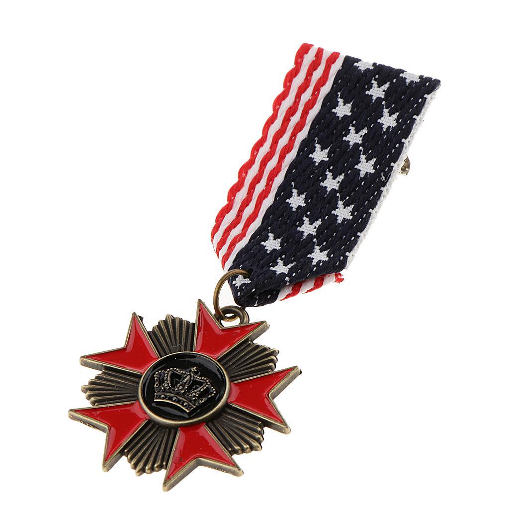 2pcs Vintage Style Geometric Medal Crown Badge Charms Shirt Brooch Pin Fancy Dress Costume Cosplay Uniform Corsage Jewelry