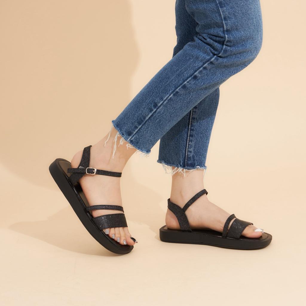 Giày Sandal Nữ MWC 2971 - Giày Sandal Quai Ngang Kim Tuyến Phối Quai Mảnh Cách Điệu Đế Bằng Thời Trang