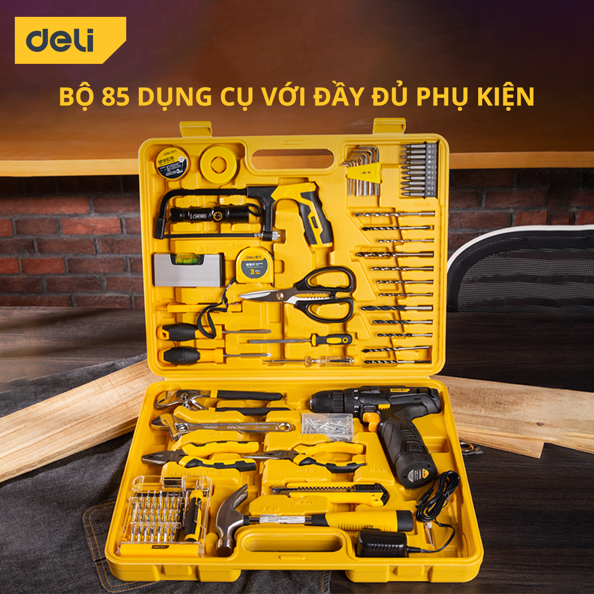 Bộ Dụng Cụ 85 Chi Tiết Deli Gồm Máy Khoan Bắt Vít Và Dụng Cụ Cầm Tay Phù Hợp Với Mọi Nhu Cầu Sử Dụng - DL1085L