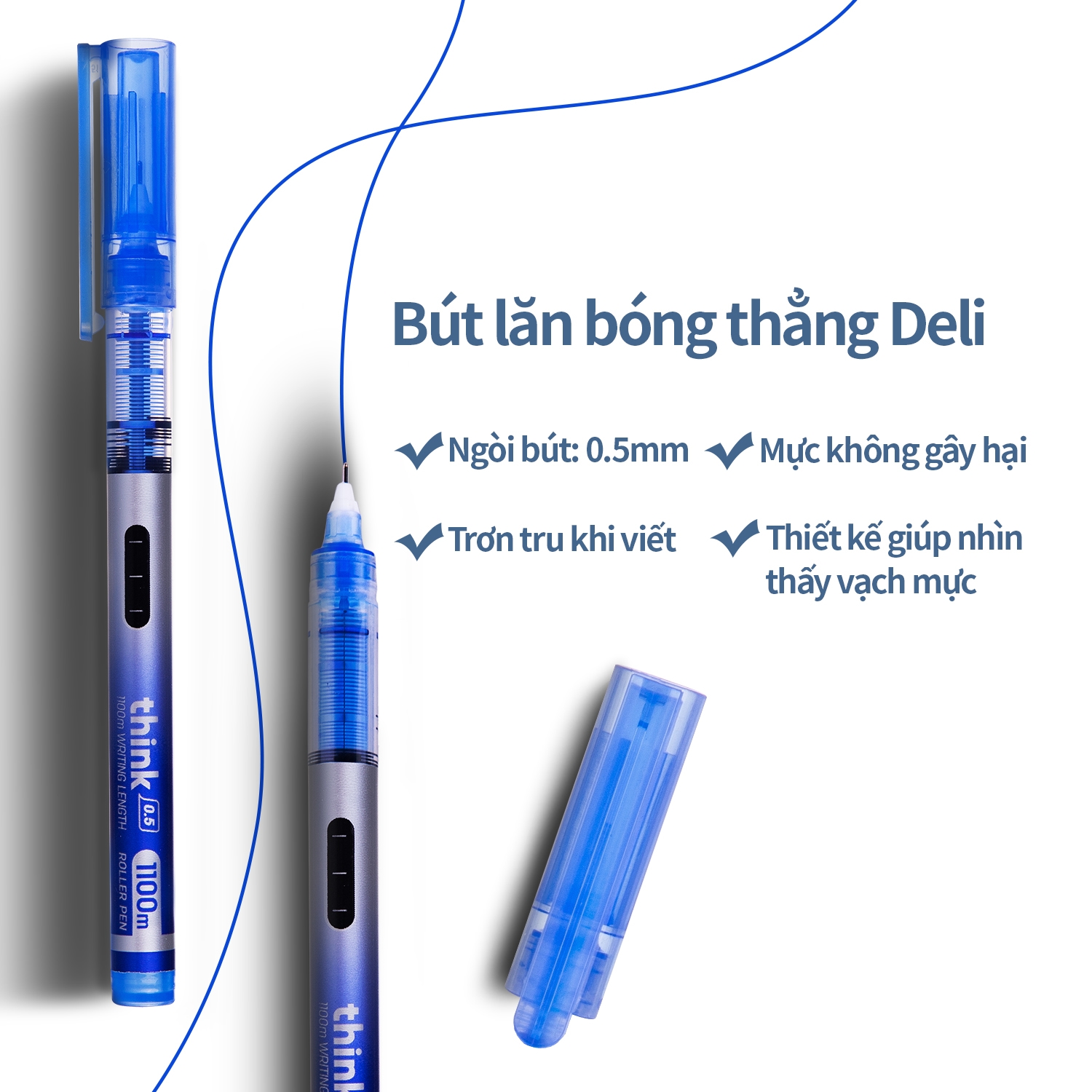 Bút gel Deli - 0.5mm - Nắp đậy - Mực Xanh - 1 chiếc - EQ300-BL