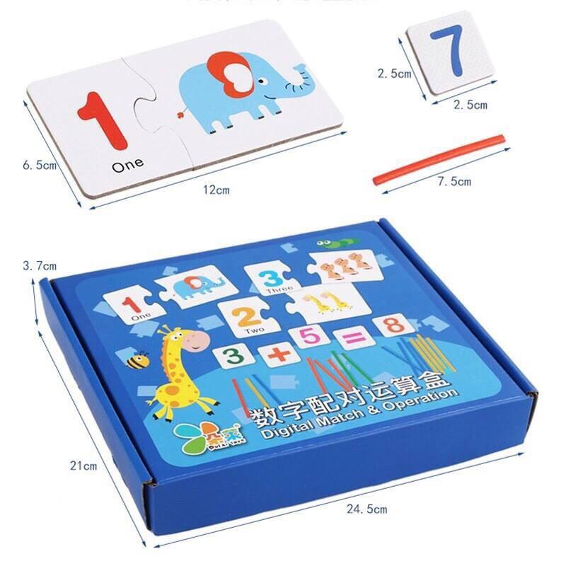 Bộ đồ chơi thẻ học ghép số đếm kèm que tính cho bé