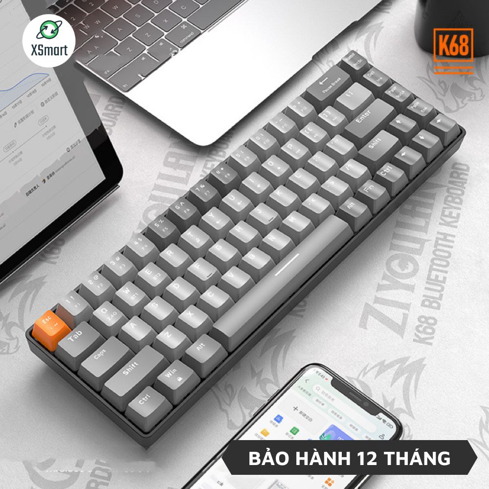 Bàn Phím Cơ Bluetooth Không Dây K68BT Trục Cơ Red Switch Gõ Cực Đã Phím Gõ Êm Nhỏ Gọn Có Hotswap Có Thể Custom Kết Nối Máy Tính / Điện Thoại / Pc- Hàng Chính Hãng