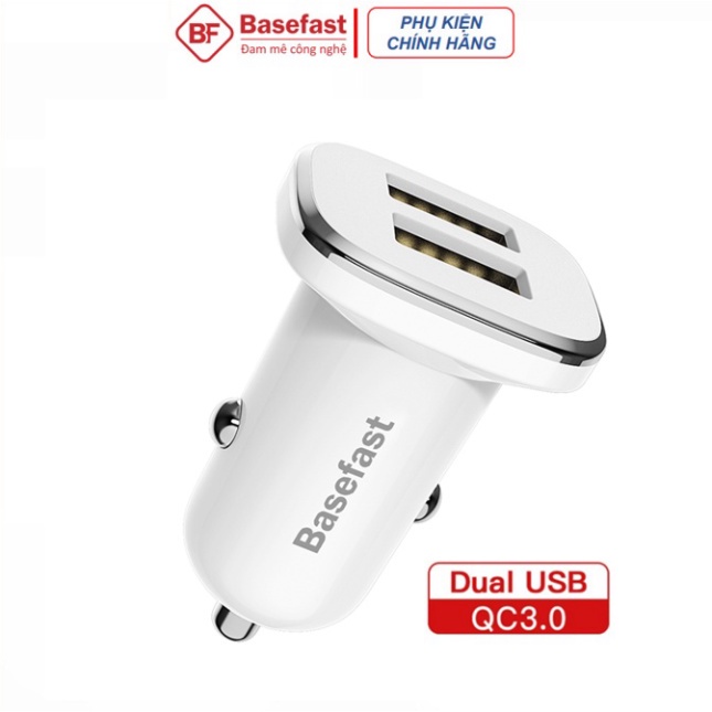 Tẩu Sạc Nhanh 2 USB QC 3.0 Dùng Trên xe con xe ô tô hàng hiệu Basefast TS01 - Hàng Chính Hãng