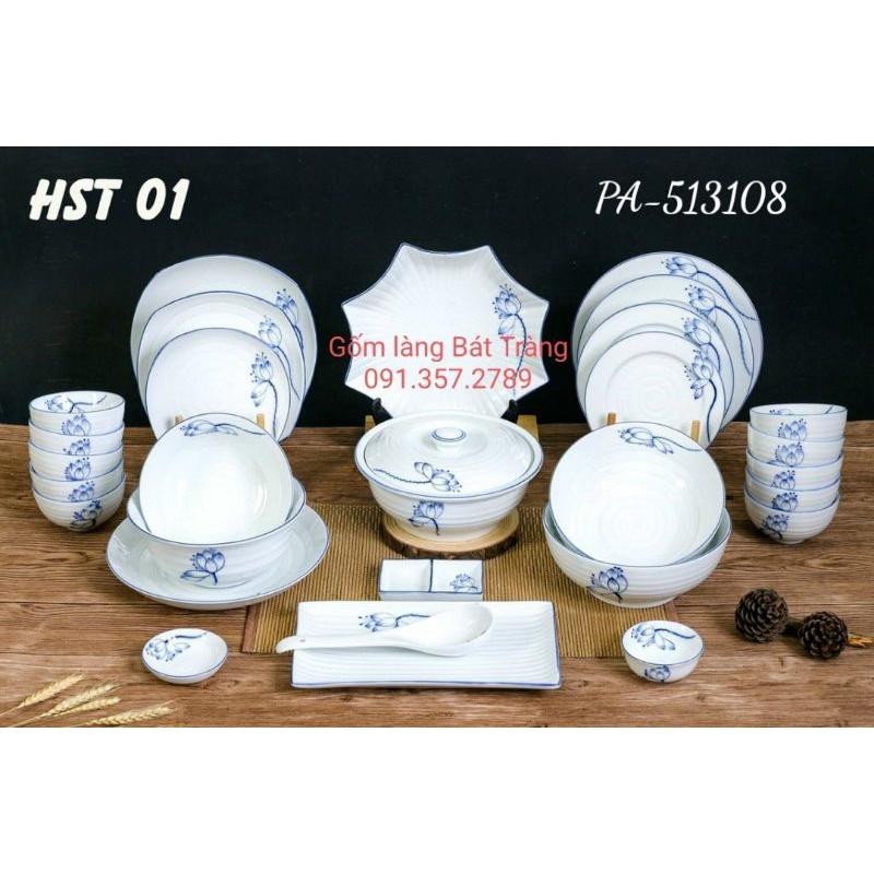 Bộ đồ ăn vẽ sen men trắng