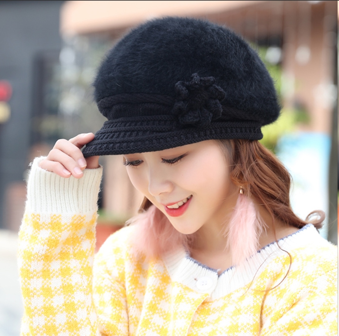 Mũ nón Len lông thỏ nữ 2 lớp lưỡi trai giữ ấm thu đông thời trang Hàn Quốc dona25112701