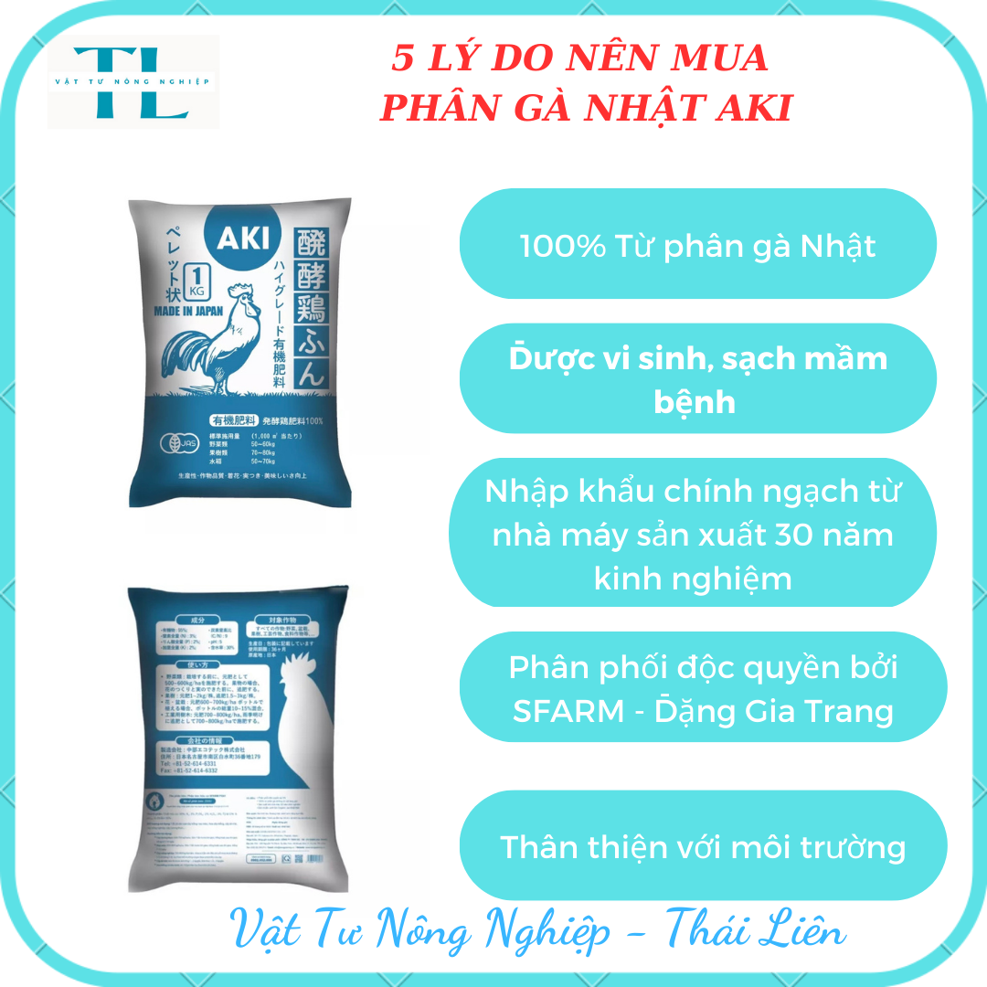 [Túi 1kg] Phân Gà Nhật AKI ĐGT Viên Nén Hữu Cơ Tan Chậm