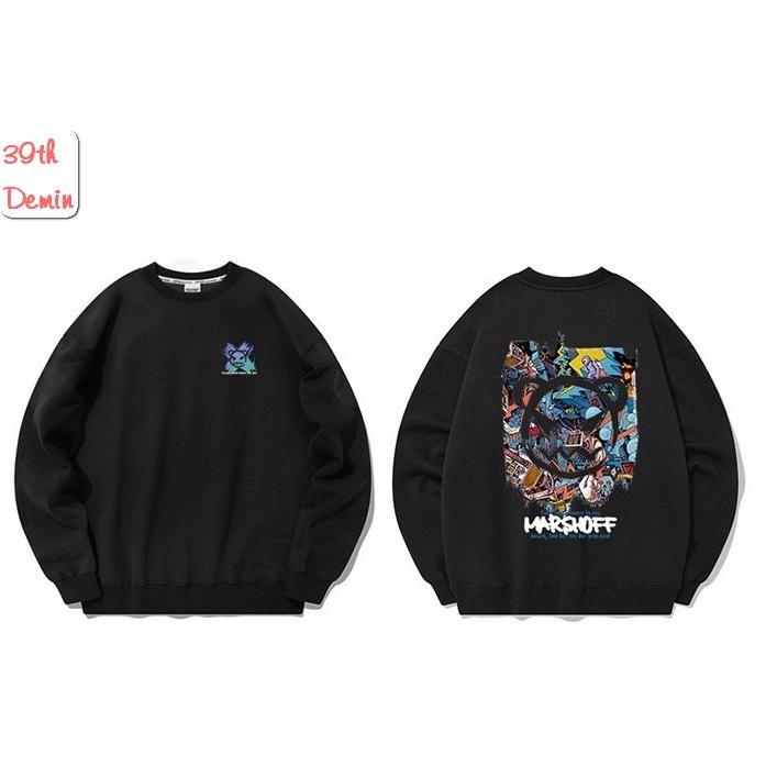 Áo nỉ NELLY graffiti MARSHOFF phong cách Hồng Kông sweater unisex Form rộng Free Size