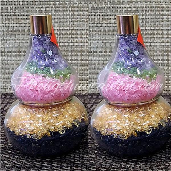Hồ lô Thạch_Anh bình cao 11cm, 15cm ngũ sắc thủy tinh_video