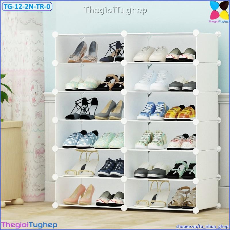 Tủ giầy 12 ô 2 cột 6 tầng bằng nhựa lắp ghép màu đen, trắng, hồng, vàng, xanh