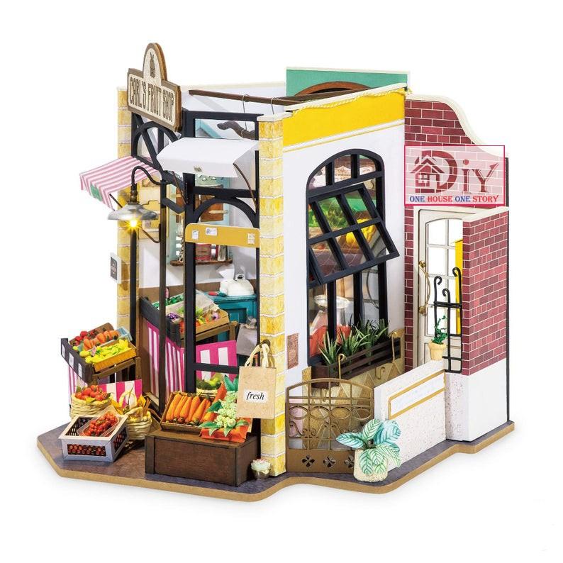 [Bản Quốc tế]Mô hình nhà búp bê lắp ráp bằng gỗ Dollhouse CARL'S FRUIT SHOP - mã DG142 (Kèm keo + nhíp)