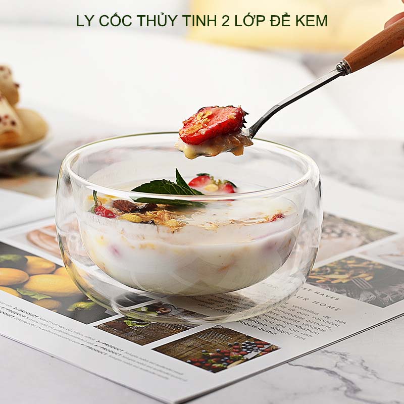 01 Cốc ly thủy tinh 2 lớp chuyên dùng ăn kem, hoa quả dầm đa năng tiện dụng