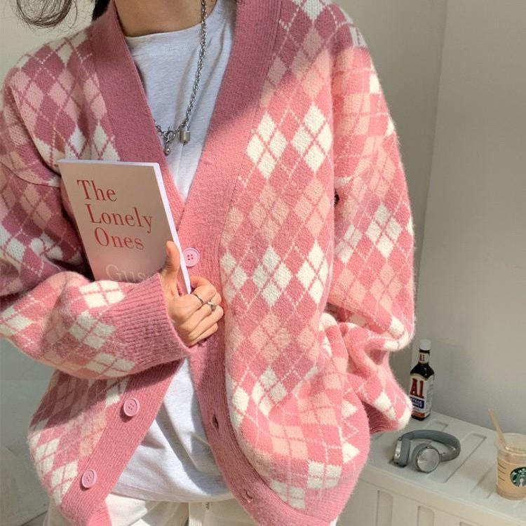 Áo khoác len nữ Cardigan ulzzang cổ chữ v hàn quốc dáng rộng - 031