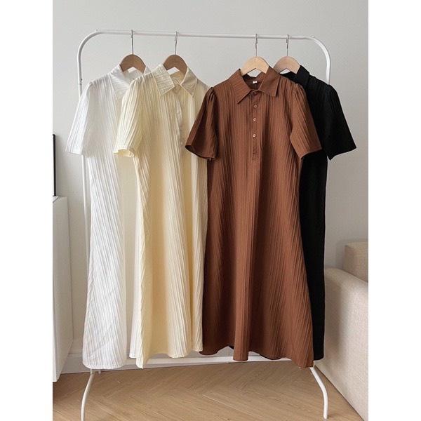 Váy polo suông dài EMIX, đầm cộc tay chất thun Hàn mát mịn, phong cách basic, freesize dưới 55kg 825