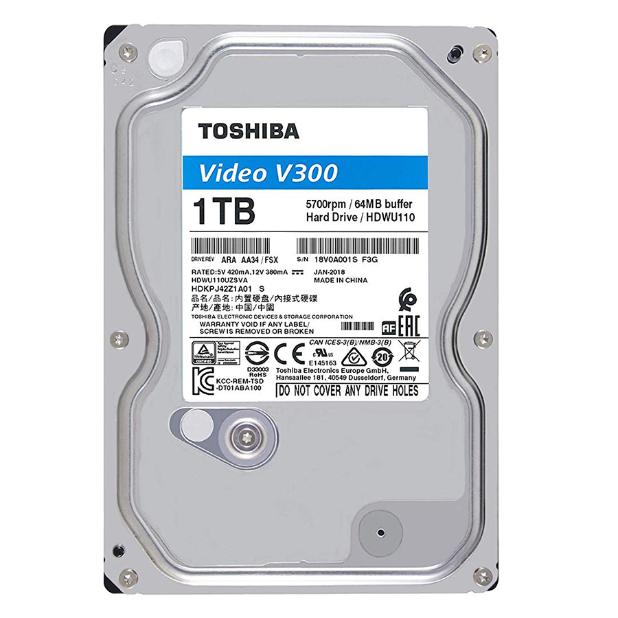 Ổ Cứng HDD Toshiba 3.5" 1TB VideoStream V300 series (64MB) 5700rpm SATA3 (6Gb/s) HDWU110UZSVA - Hàng Chính Hãng