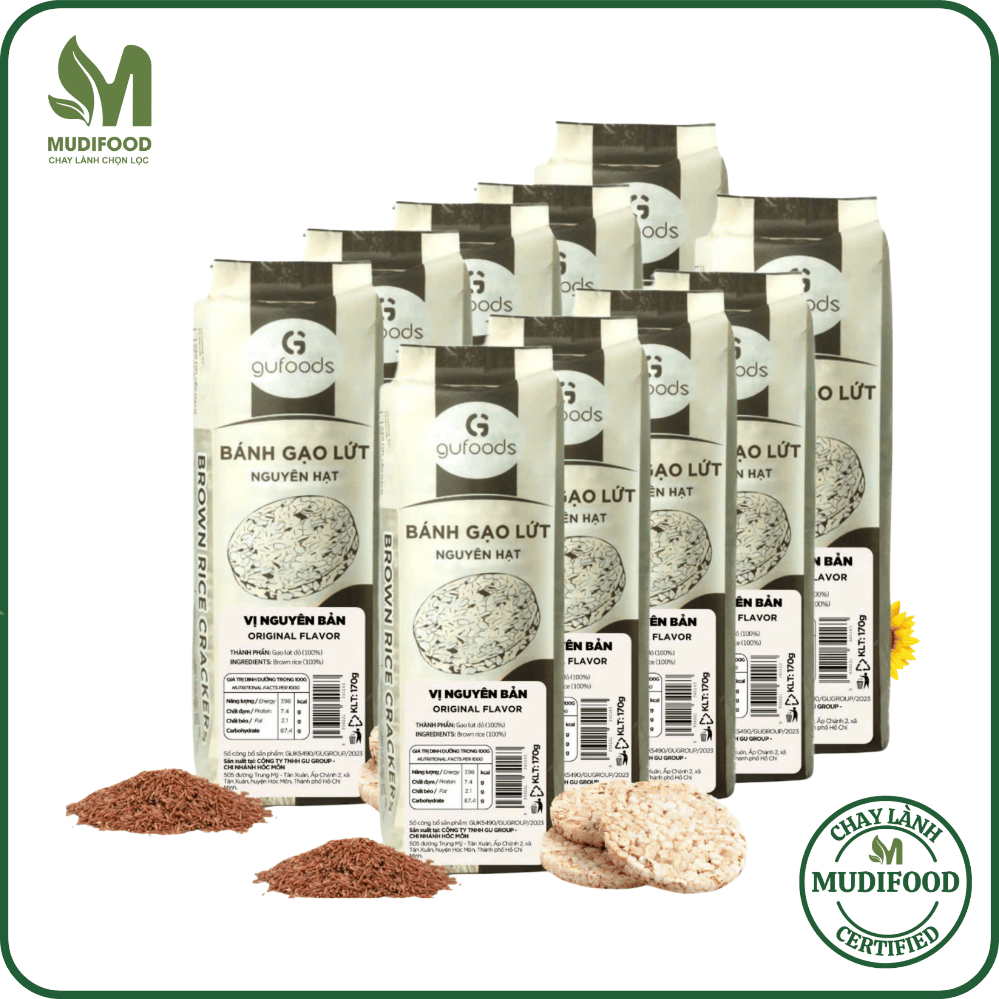 Combo 10 Gói Bánh Gạo Lứt Ăn Kiêng Gufoods Các Vị (Mỗi Gói 170g) - Dinh Dưỡng Cho Người Tiểu Đường, Ăn Chay, Ăn Vặt, Ăn Chay, Healthy