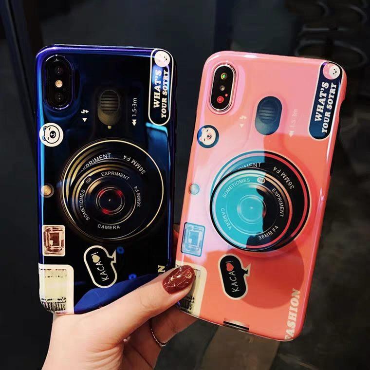 Ốp Lưng Dẻo In Họa Tiết Camera Kèm Popsocket Đồng Bộ Cho iphone X / XS MAX / 8 PLUS / 7 PLUS / 6 Plus