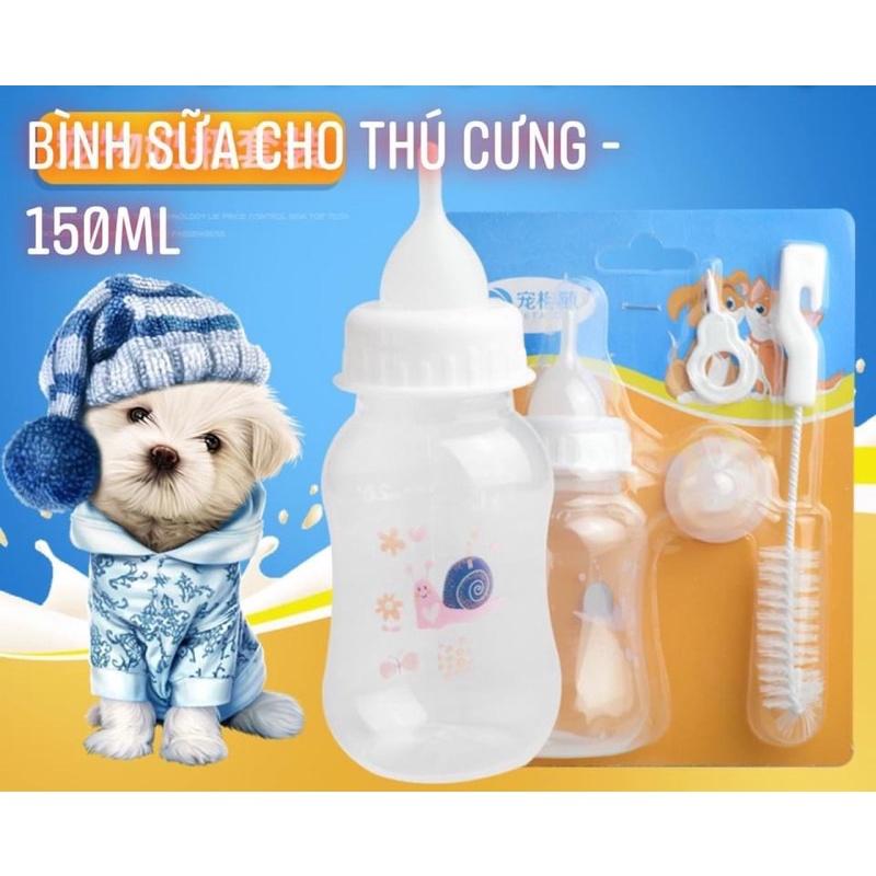 BỘ BÌNH SỮA CHO CHÓ MÈO CƯNG Loại 150ml Chất liệu nhựa an toàn Gồm 2 núm Kèm cây rửa tiện lợi