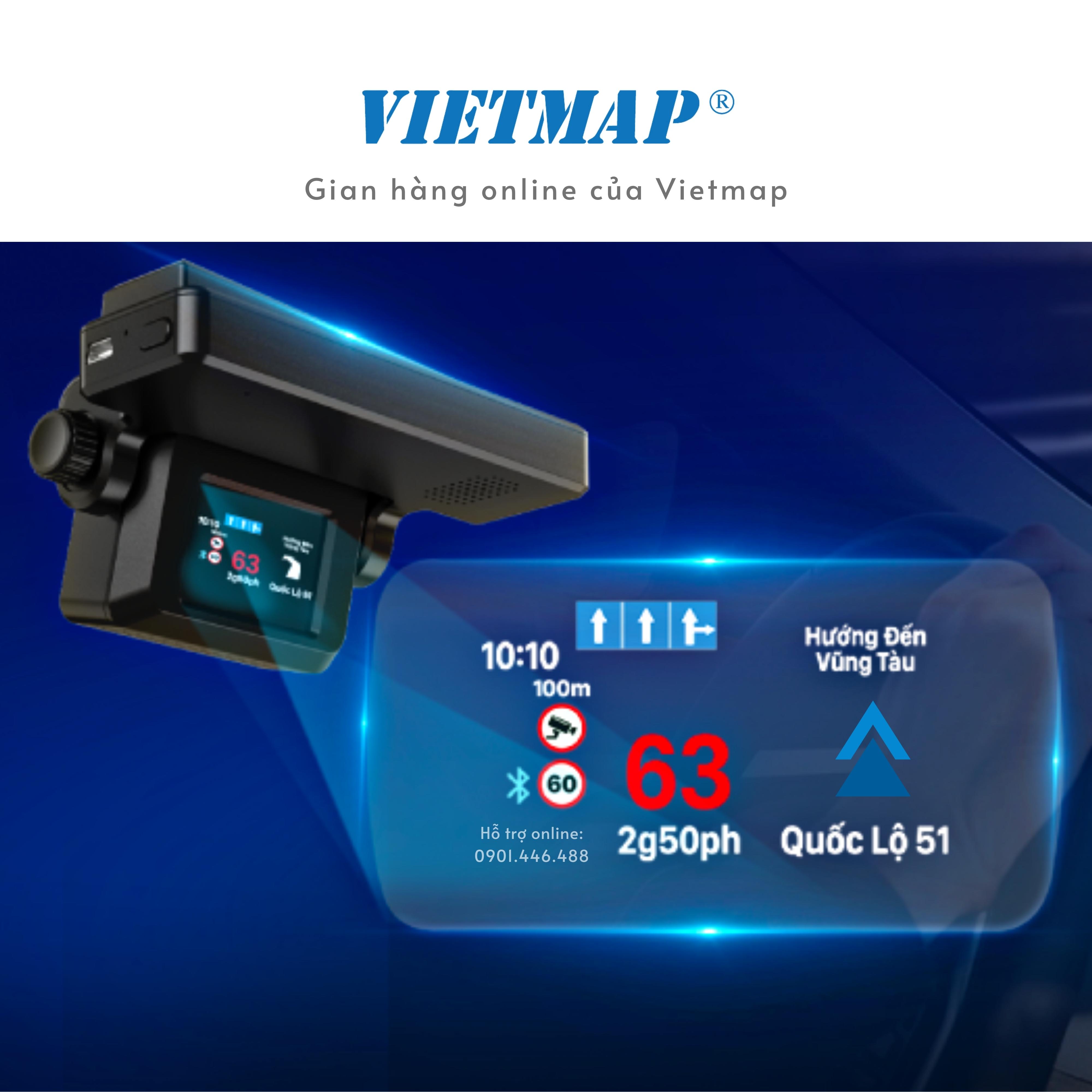 Vietmap H2AS - Màn hình HUD hiển thị kính lái thông tin Cảnh báo giao thông - Hàng chính hãng