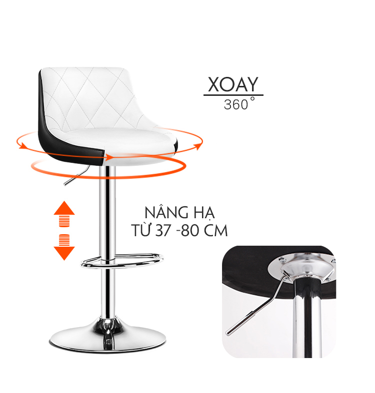 Ghế quầy bar bọc da đệm cao su non, ghế makeup, ghế livestream cao cấp