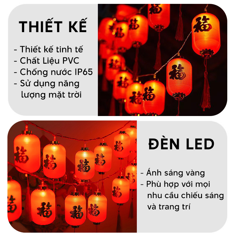 Đèn trang trí năng lượng mặt trời đèn lồng dài, tiết kiệm điện, bóng siêu sáng, chống thấm nước - DA3208