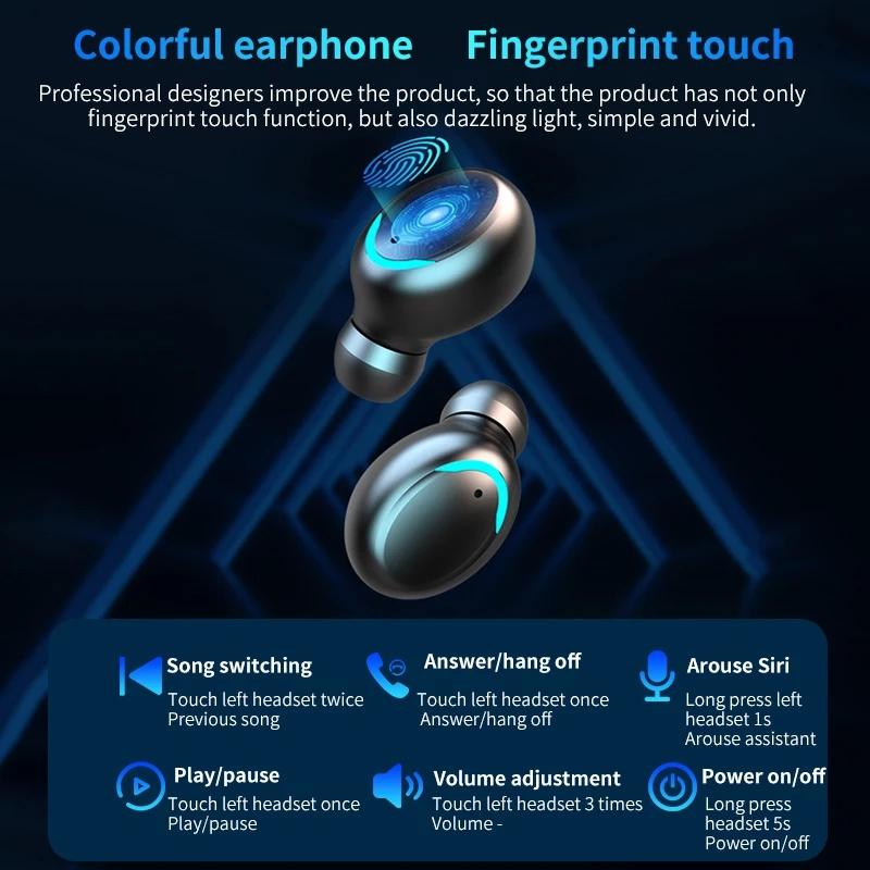 Bluetooth V5.0 9D Stereo Tai Nghe Không Dây Thể Thao Chống Thấm Nước Tai Nghe Mini Thật Tai Nghe Dành Cho Điện Thoại Di Động