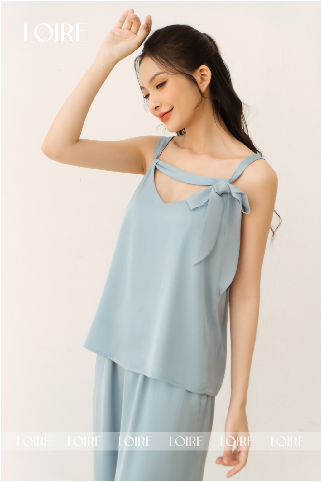 Bộ Đồ Ngủ Hai Dây Thắt Ngang Quần Culottes Loirechic BDN60