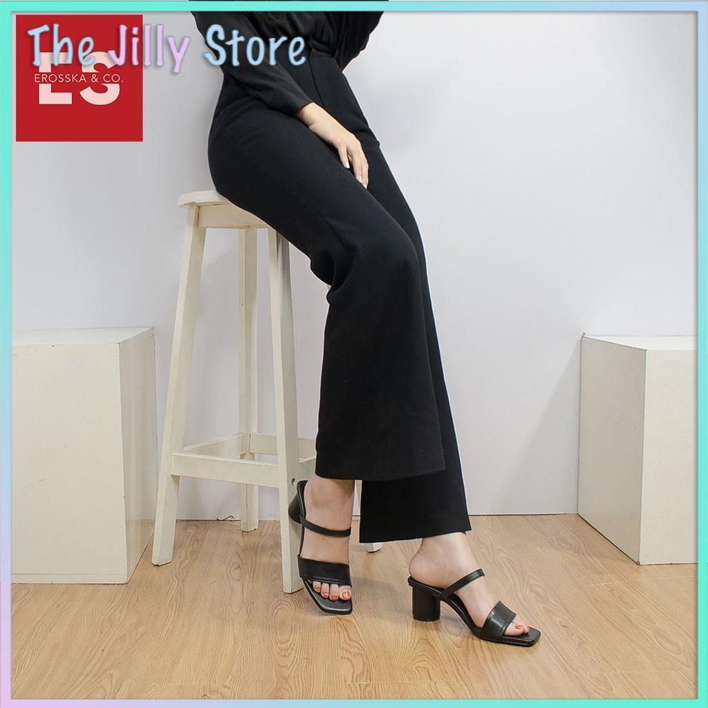 Giày sandal cao gót Erosska mũi vuông dây bảng phối gót tròn cao 5m màu đen _ EB026