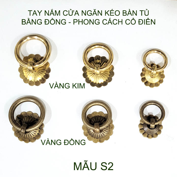 01 Tay nắm cửa, ngăn kéo bàn tủ làm bằng đồng phong cách cổ điển (mẫu S2)