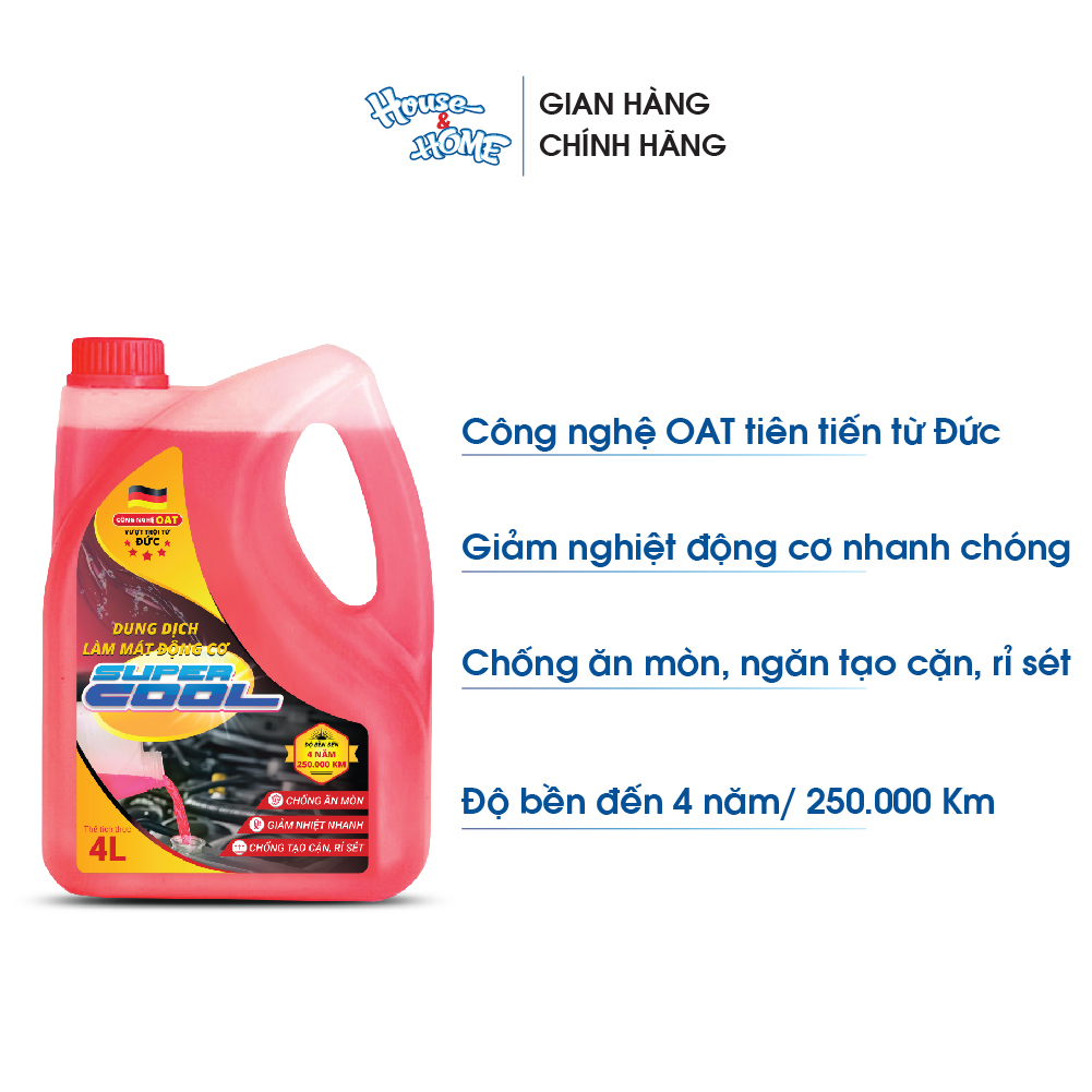 Nước làm mát động cơ oto Super Cool màu hồng dung tích 4 lít