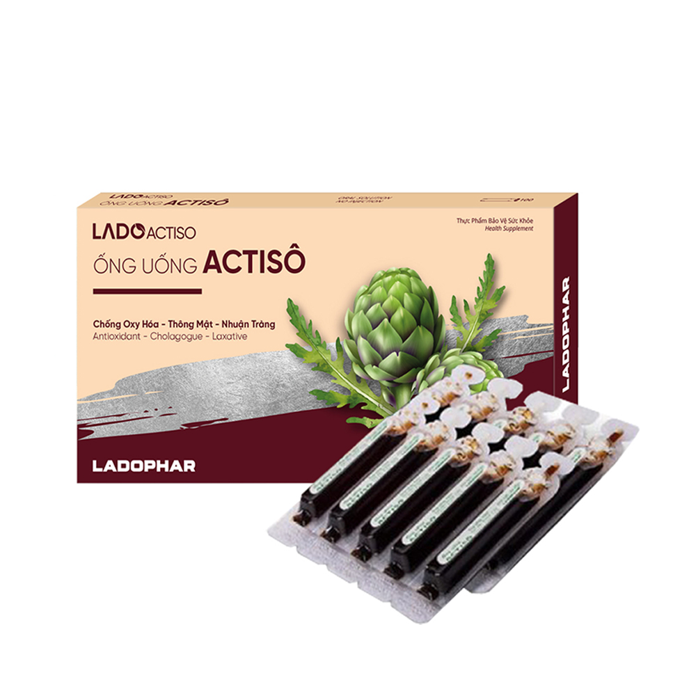 Ống uống Atiso Ladophar 6 hộp x 10 ống Giúp mát gan, lợi mật, hỗ trợ tăng cường chức năng gan, giúp cải thiện quá trình tiêu hóa tặng 1 túi trà