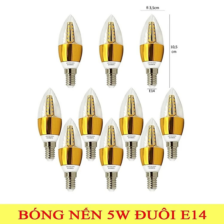 Bóng led nến đuôi E14 5w ánh sáng vàng chuẩn cao cấp