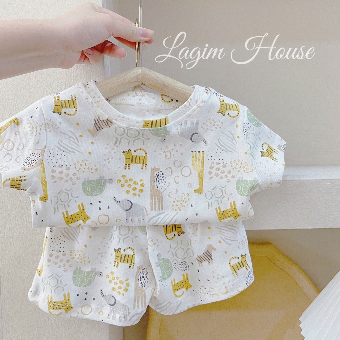 Bộ cộc thun cotton, set bộ mặc mùa hè họa tiết động vật cho bé trai 8kg đến 18kg - Lagim House