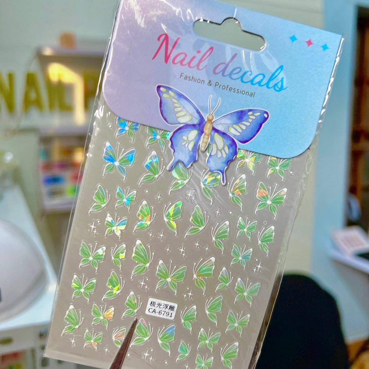 Sticker Móng Lụa 5D Bướm Hồ Điệp Hồng Xanh Làm Nail, Hình Dán Nơ Trang Trí Móng, Hàng Mới Về Nữ Women