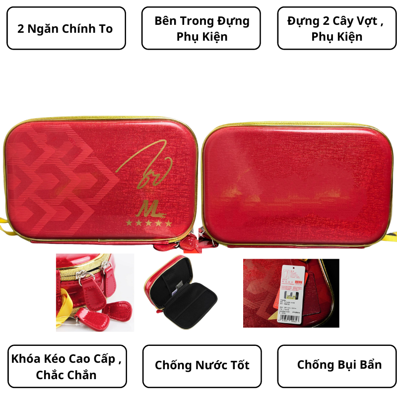 Bao Vợt Bóng Bàn MaLong Vuông Cao Cấp - Màu Đỏ Vàng - Chất Liệu Nhựa EVA Cao Cấp - Đựng Được 2 Cây Vợt - Nhiều Phụ Kiện