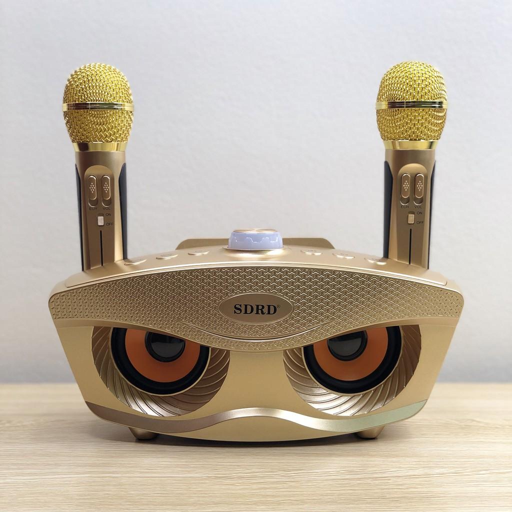 Loa karaoke không dây di động hai Mic, Loa kéo micro ko dây hình mắt cú công suất cao SD 306 DATA Shop