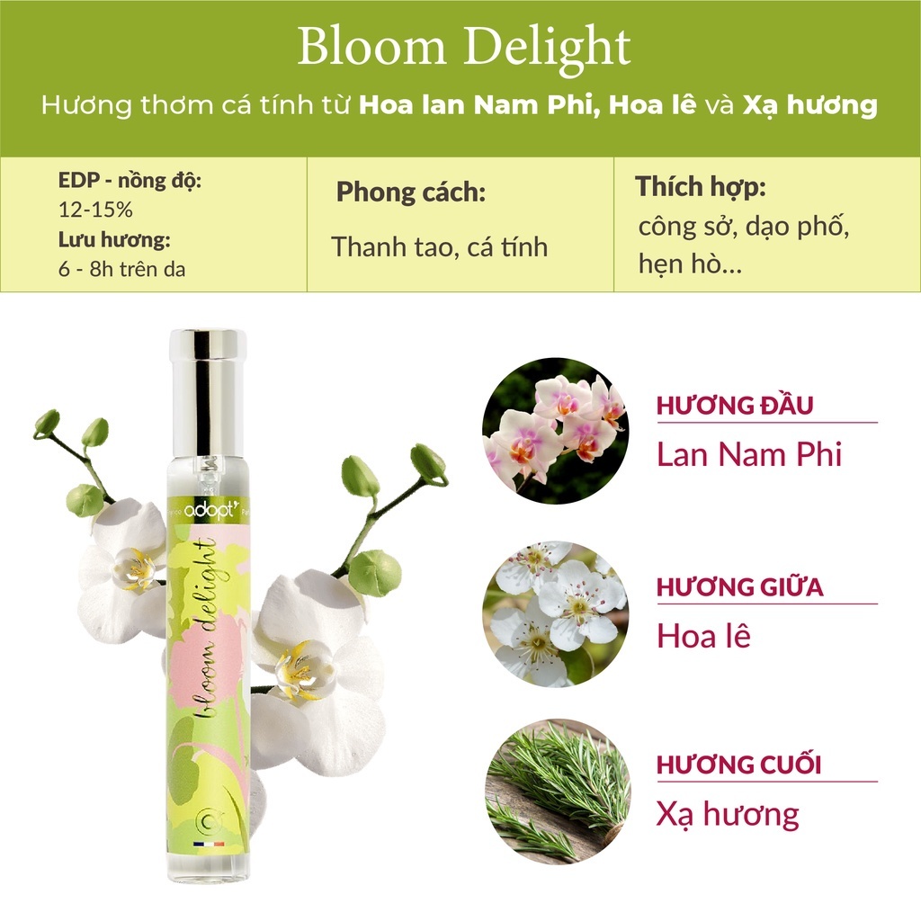 Nước Hoa Nữ Adopt' Bloom Delight 30ml, nước hoa Pháp chính hãng với hương thơm dịu nhẹ, thanh tao, cá tính