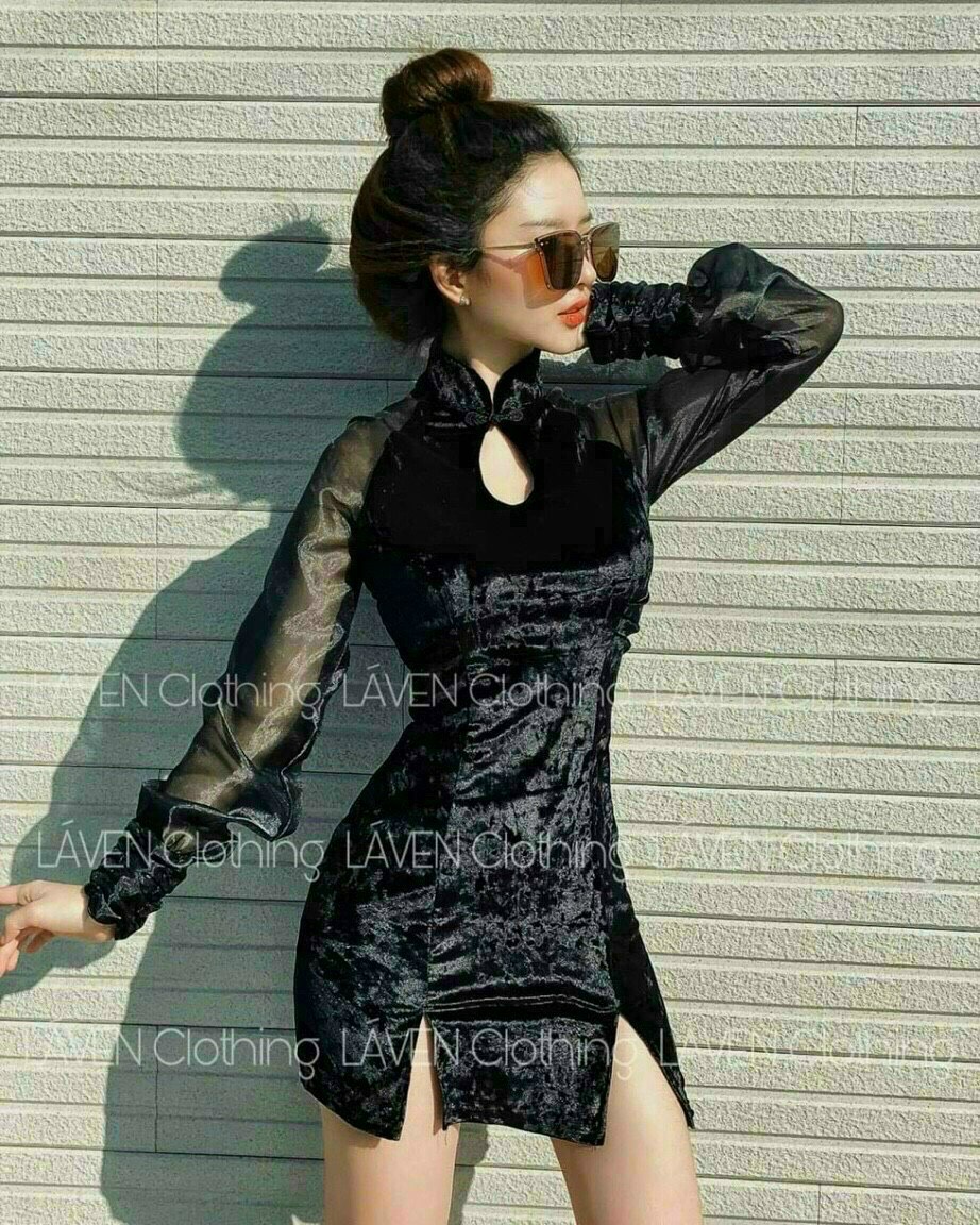 ĐẦM CỔ TÀU GIỌT NƯỚC XẺ LAI 2 MÀU Y HÌNH