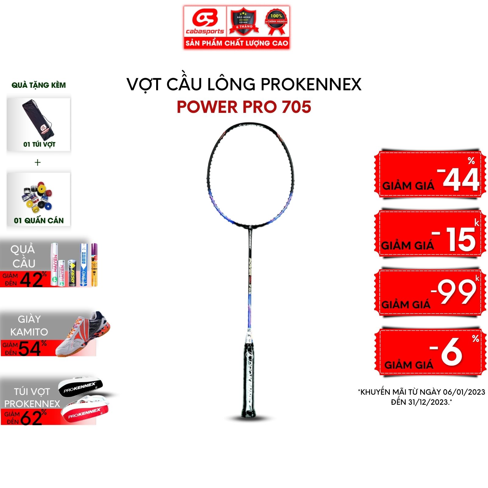 Vợt cầu lông Prokennex POWER PRO 705 Xanh Đen chuyên công - Đã đan lưới