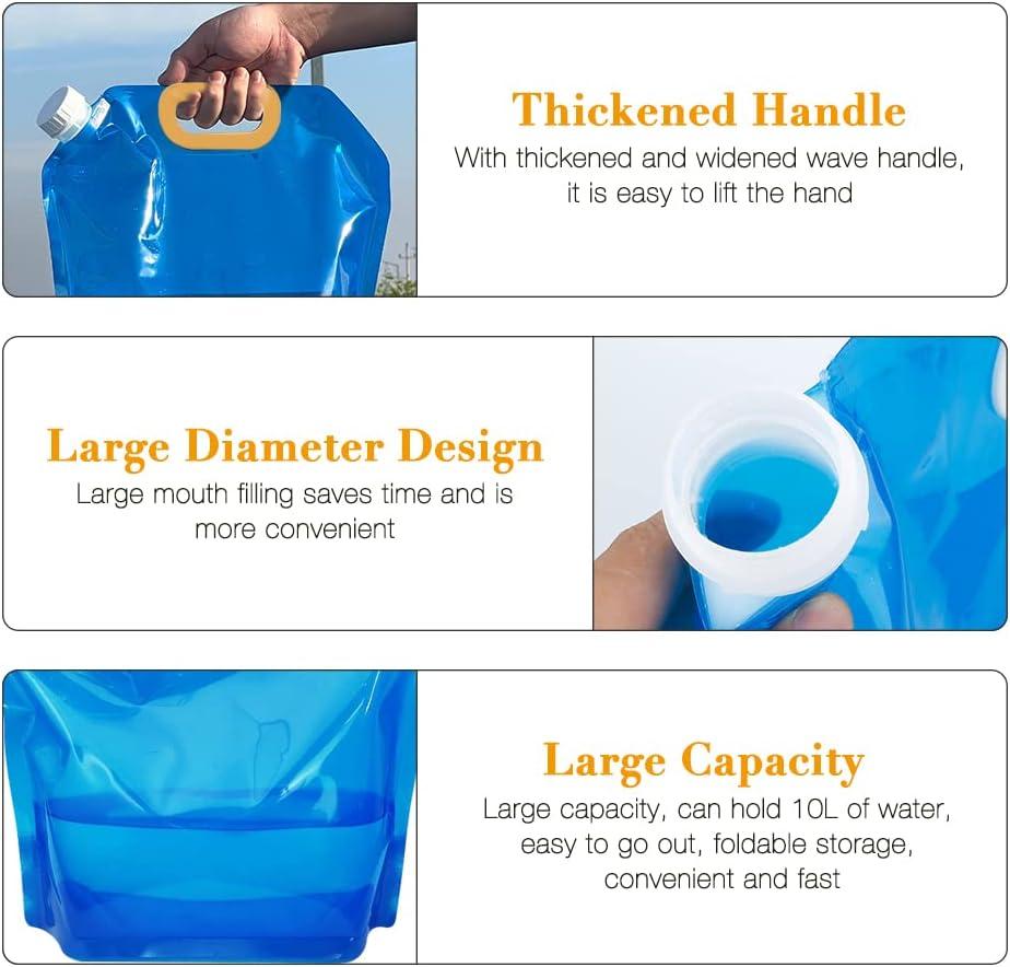Bình nước gấp gọn 10L, lon gấp 5 cái đựng nước uống có nắp đậy, lon nước xách tay cắm trại, túi đựng nước cắm trại dã ngoại du lịch BBQ, không chứa BPA