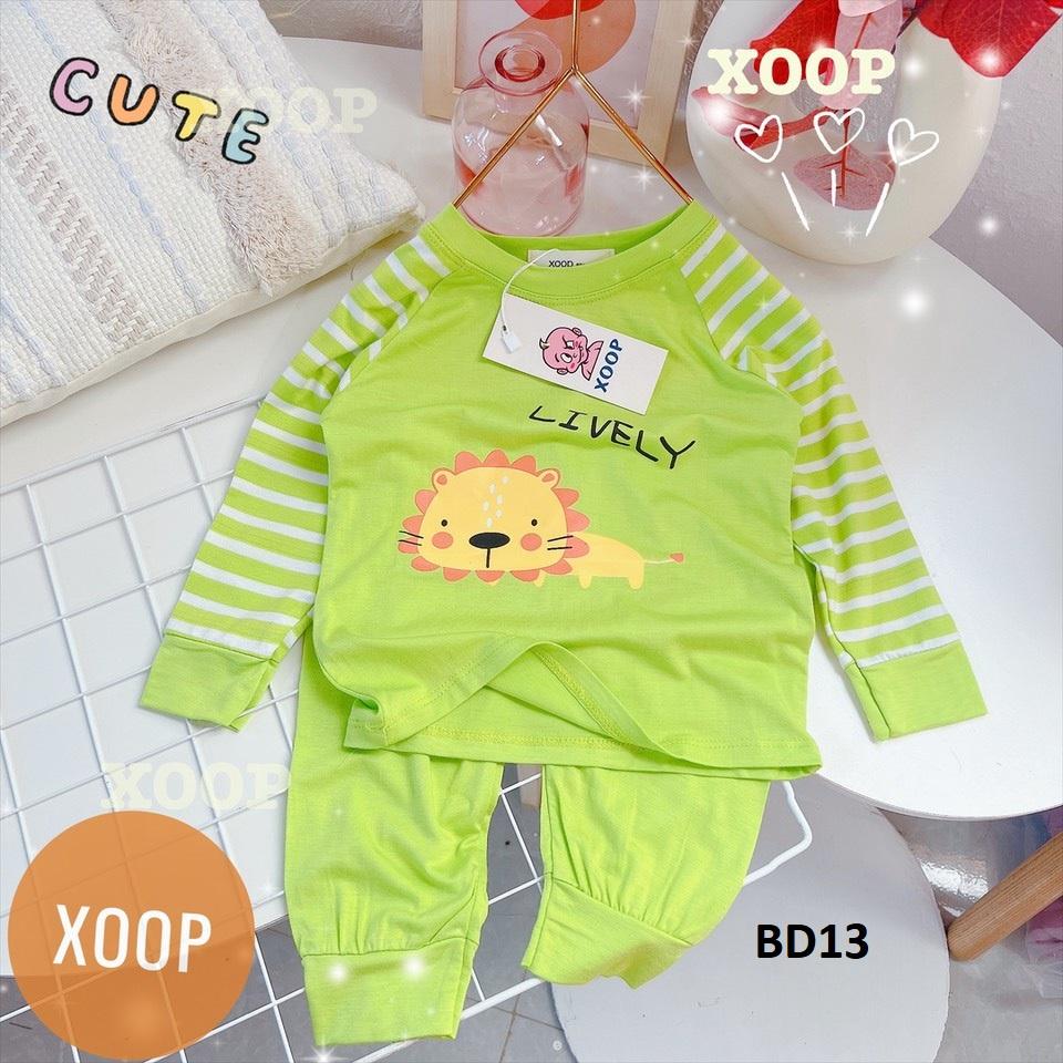 Bộ dài tay chất thun lạnh- Bộ dài tay xoop kẻ cánh tay in họa tiết ô tô - bus cho bé BD13