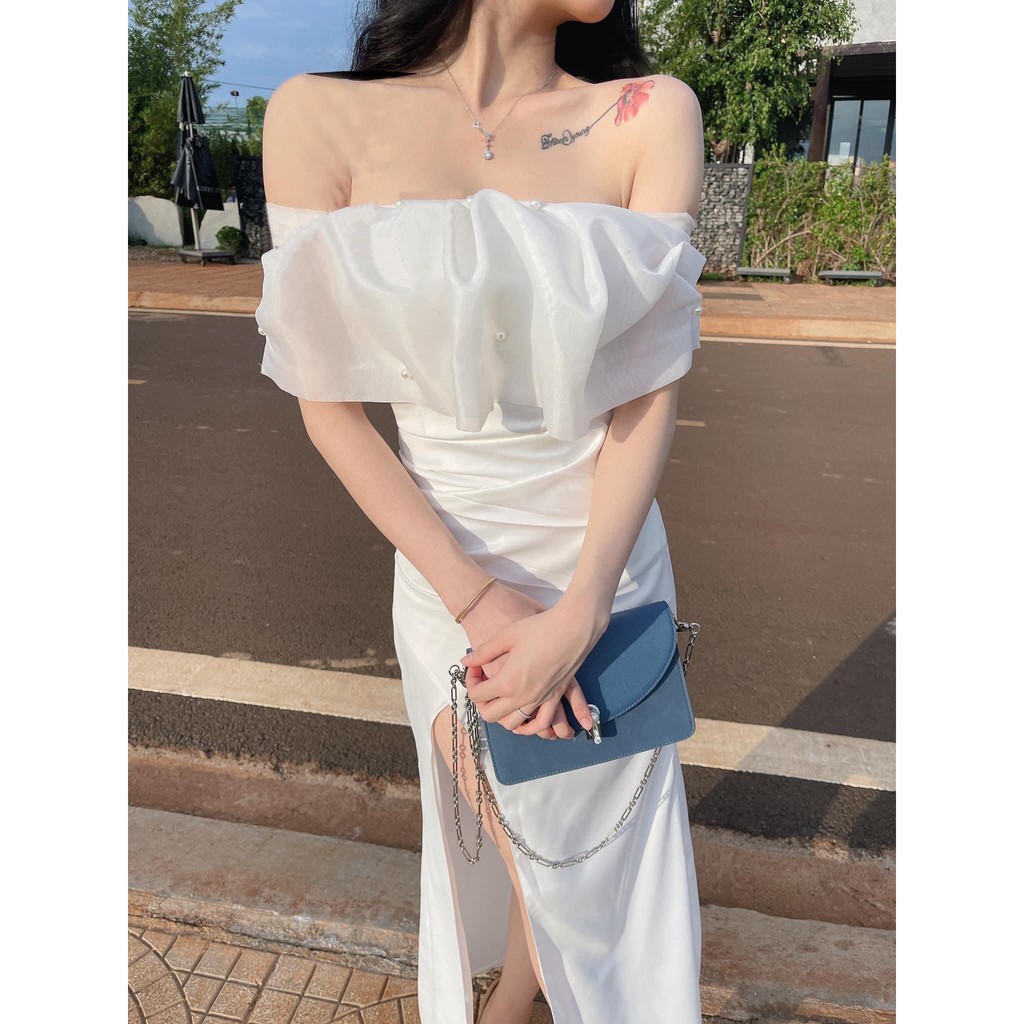 MIMI DRESS - Đầm dự tiệc trễ vai bèo tà chéo xẻ tà sang chãnh