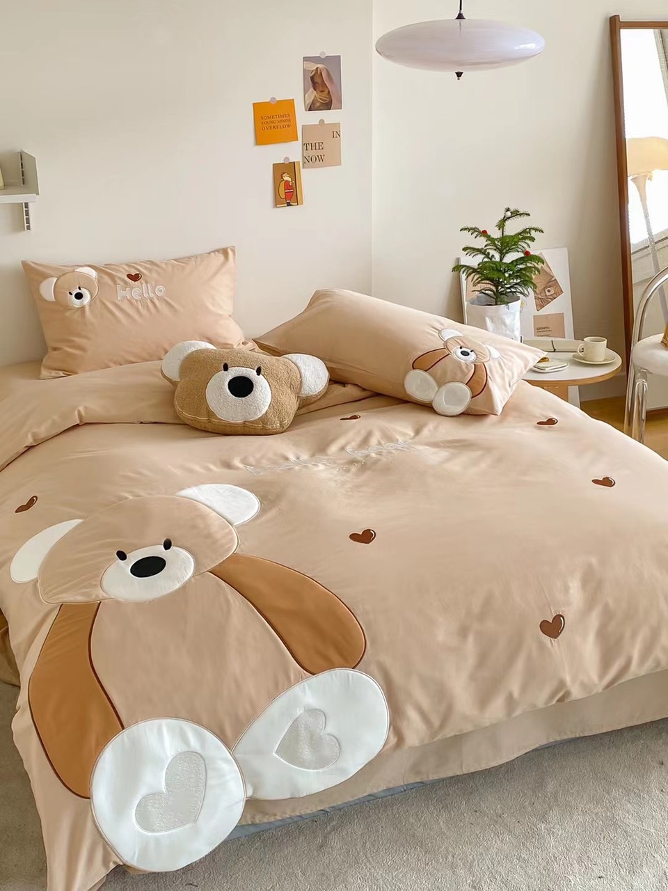 Set chăn ga COTTON LINEN gấu 5 món free tiền máy chun các kích cỡ